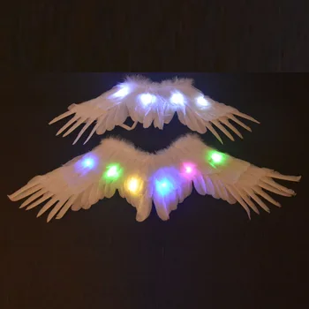 

New Birthday Party Glow Light Up LED Wings Props White Feather Angel Wing Wedding Rave Home Decor