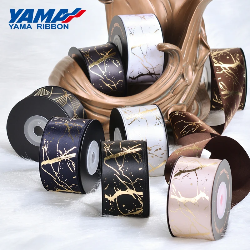 YAMA Satin Ribbon 10yards/roll 38 mm Gold Foil Printed DIY Crafts