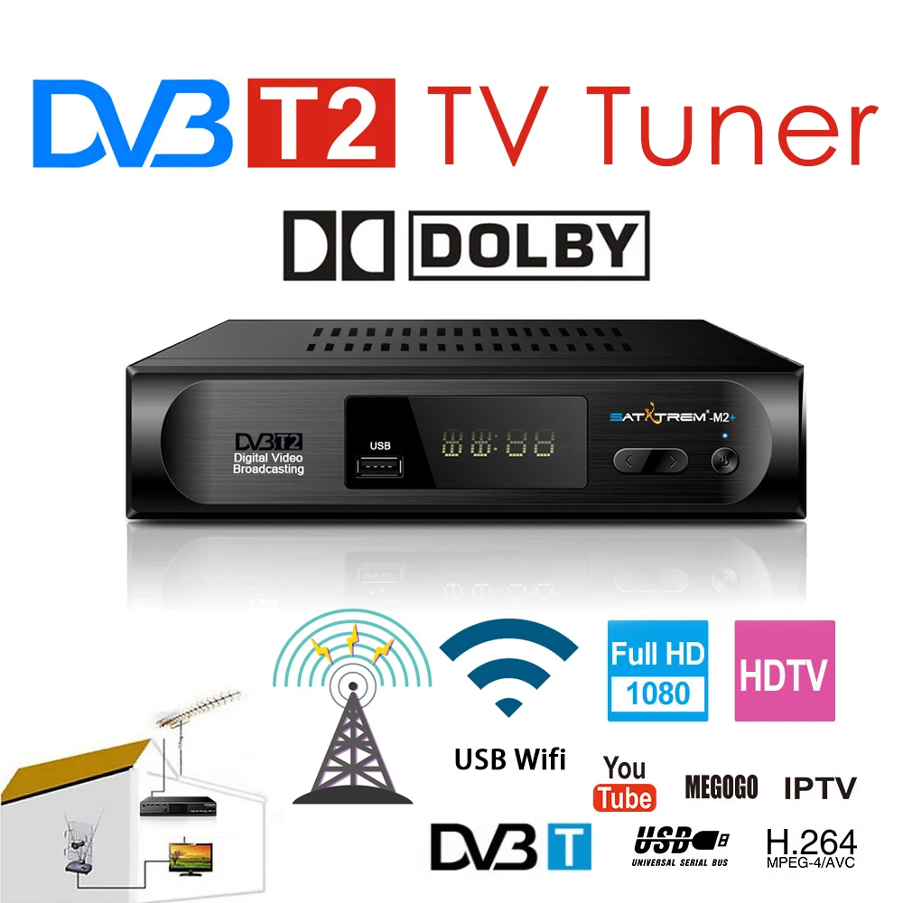 Satxtrem ТВ приставка DVB-T2 цифровой ТВ тюнер DVB-T2 Vga FTA ТВ приёмник Wifi приемник DVBT2 HD ТВ DVB-T H.264 Dolby Youtube HD