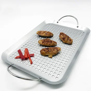 

BBQ Grill Plate Stainless Steel Barbeque Grill Tray Vegetables Bread Sausage Roast Flat Basket