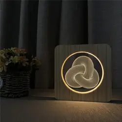Абстрактный узел Shape3D светодиодный Arylic деревянный ночной ламповый светильник переключатель управления врезной светильник для детской