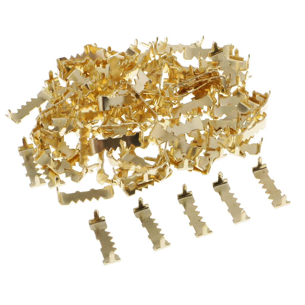 100 Pieces Home Office Wall Hanging Picture Photo Frame Sawtooth Hooks Hanger Fasteners Gold 25x10mm
