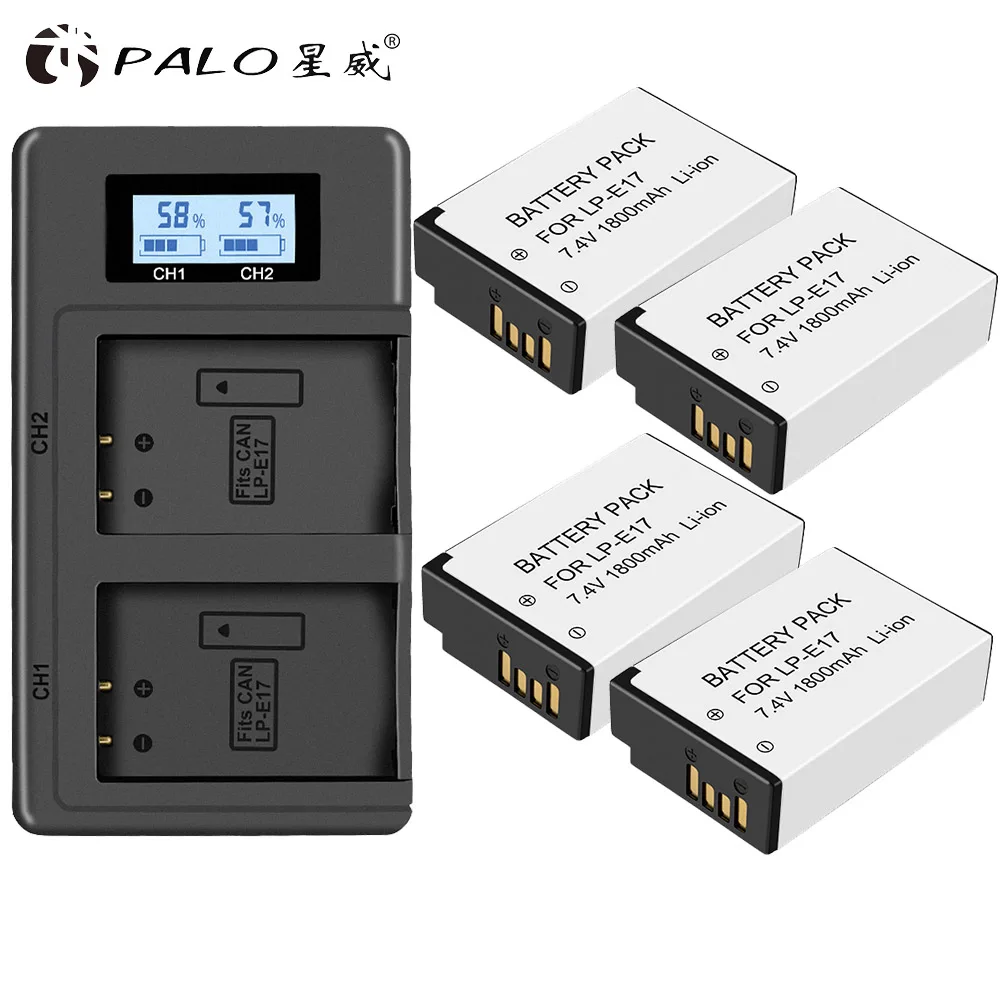 1 charger 4 battery PALO 4 шт. LPE17 LP-E17 LP E17 камера Аккумулятор для цифровой однообъективной зеркальной камеры Canon EOS 750D 200D 760D EOS T6i T6S M3 M5 X8i 8000D поцелуй X8i с ЖК-дисплей Зарядное устройство - Цвет: 1 charger 4 battery