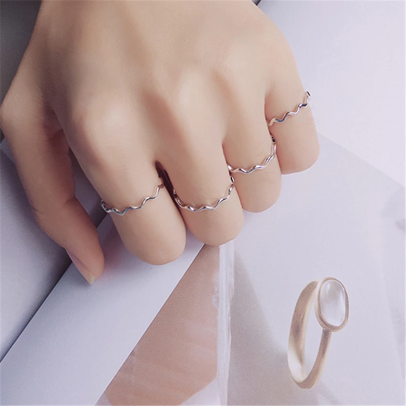 ROXI, 925 пробы, серебряные кольца на палец для женщин, простая тонкая линия, Кривая волна, дикое гладкое кольцо, регулируемое обручальное кольцо, ювелирное изделие