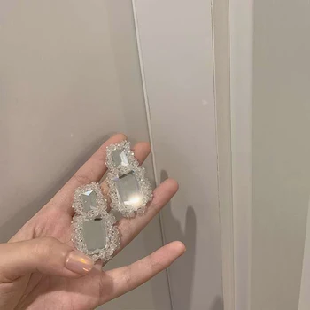 

Fashion exaggerated multi-level big crystal earrings for women fashion transparent square ladies dangle drop earrings