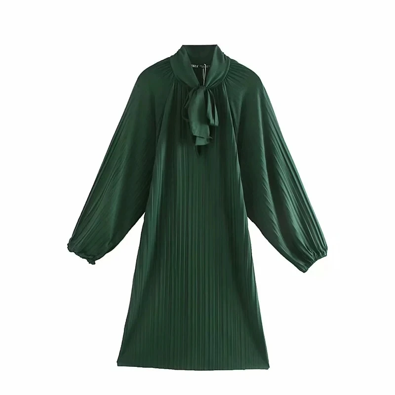 Увядшие в английском стиле простые элегантные однотонные плиссированные с бантом Свободные вечерние мини-платья для женщин vestidos de fiesta de noche vestidos блейзер - Цвет: Зеленый