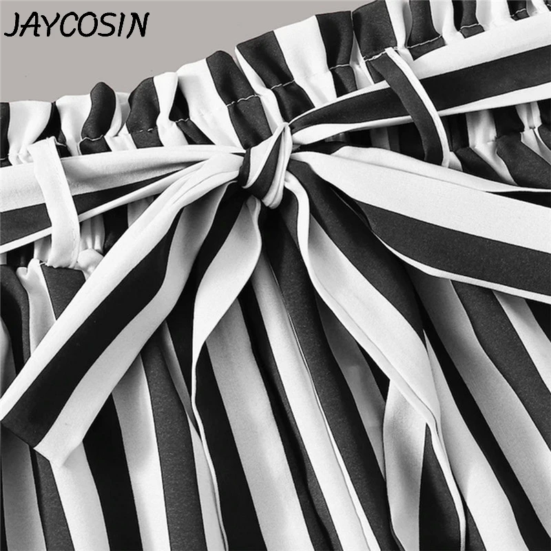 JAYCOSIN женская одежда Сексуальная рубашка с длинным рукавом и вырезом Топы блузка полосатые короткие брюки Осенняя мода женский комплект 2 шт. a5