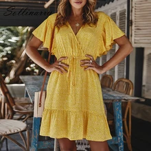 Sollinarry 2020 ดอกไม้พิมพ์ผู้หญิงชุดกระโปรงเอวสูงฤดูร้อนชุดลำลอง Holiday Beach PARTY ขนาดเลื่อม(China)