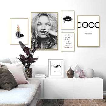 Günstig Abstrakte Moderne Mode Machen Up Leinwand Malerei Schwarz Weiß Salon Poster Drucke Nordic Wand Kunst Bilder Wohnzimmer Wohnkultur
