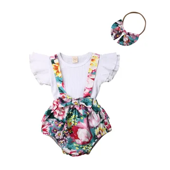 

Family Matching Outfits Baby Girl Sister Matching Clothes Flower Sunsuit Rompers Dress Headband Outfits Baby Sets 0-4Y