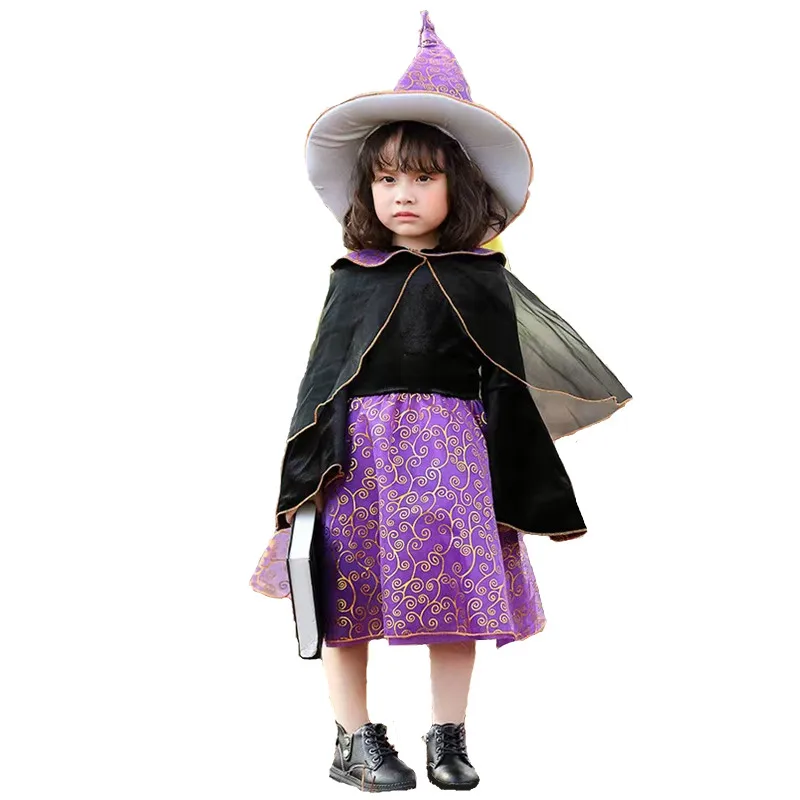 

Детский магический костюм для девочек, фиолетовый костюм ведьмы на Хэллоуин, парад Пурим, для ролевых игр, шоу, вечеринок