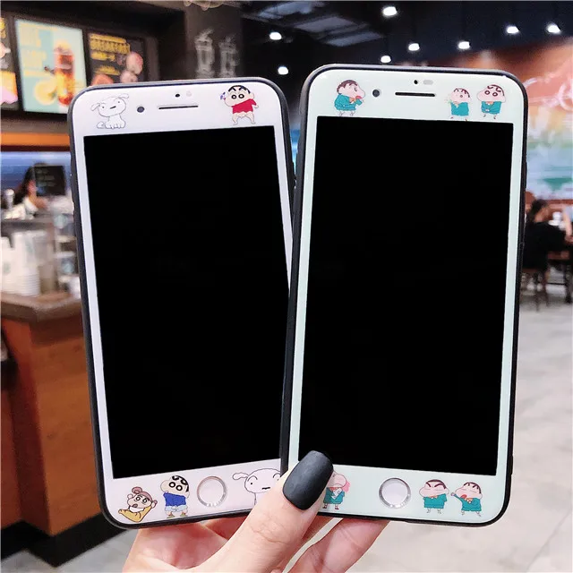 Японское аниме Crayon Shinchan Sakura momoko Bear 3D Мягкий край закаленного стекла для iPhone 6 6s 7 8 Plus протектор экрана