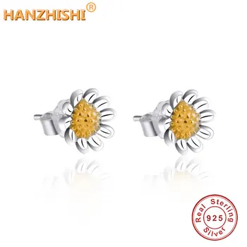 

2020 Spring New Fashion Real 925 Sterling Silver Sunflower Stud Earrings For Women Party Jewelry Accessories Making Gift