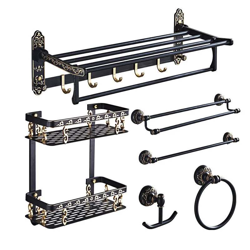 

Hole-Perforated Black Towel Rack Alumimum Towel Rack Bathroom Rack Sanitary Ware Hardware Pendant Set