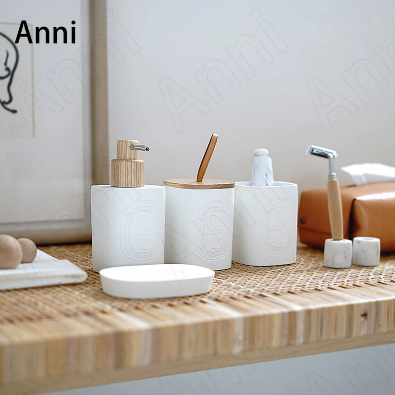 

Набор аксессуаров для ванной комнаты, креативный рельефный керамический набор из 4 предметов в скандинавском стиле, органайзер для ванной комнаты