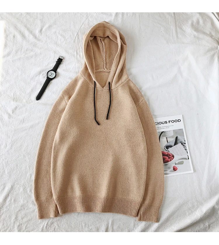 Hooded Sweater Men's Fashion Solid Color Casual Knit Pullover Man Wild Loose Long-sleeved Sweater Male Sweter Clothes M-2XL