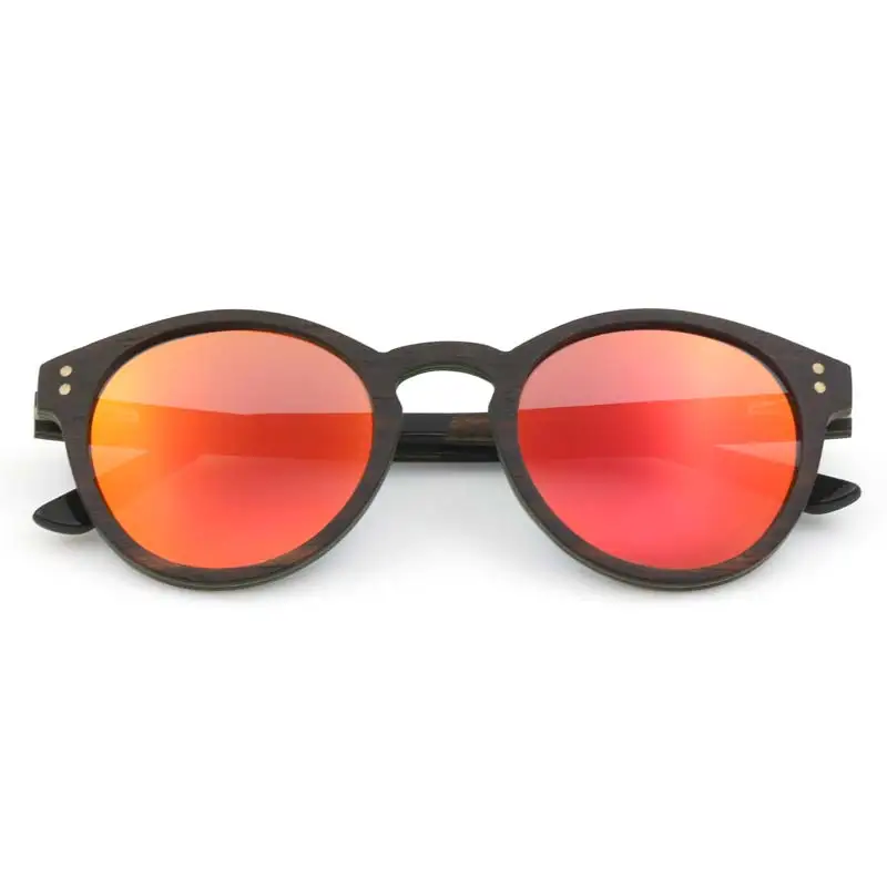red lens BerWer роскошные деревянные солнцезащитные очки поляризационные деревянные брендовые дизайнерские Круглые Солнцезащитные очки для женщин солнцезащитные очки - Lenses Color: red lens