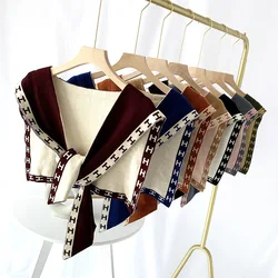 Knotted And Decorated With Woolen Thread Female Shoulders Fake Two-piece Neck Scarf Knitted  Shawl Accessories