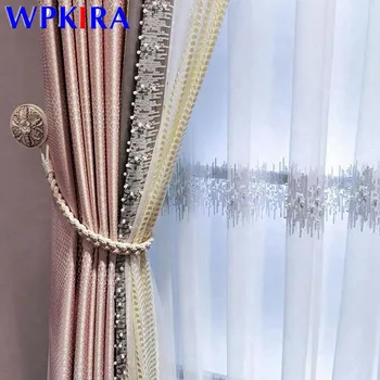 

Luxury Noble Tulle Curtain European Sequins Beads Embroidered Sheer Voile Screen Living room Floor Window Panel Cortinas M232&3