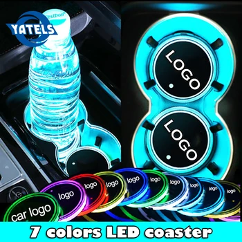 

1x Car Luminous Logo Light LED Cup Drink Holder Anti Slip For BMW Volkswagen Audi Ford Opel Renault Atmosphere Lamp Accessories