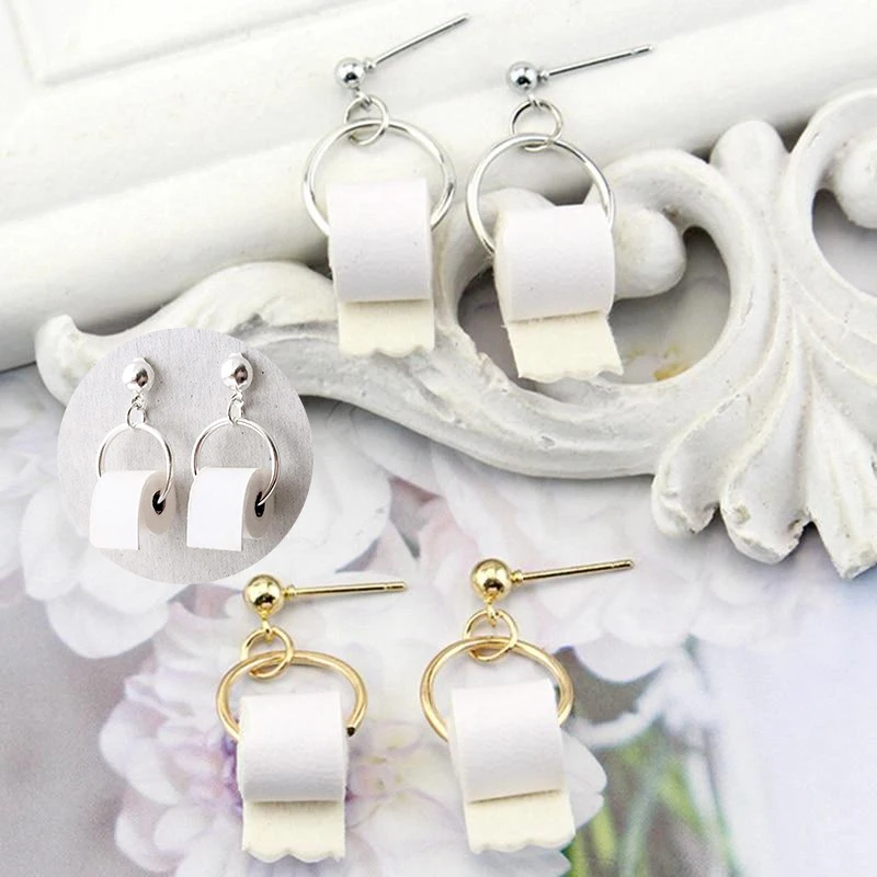 Creative 3D Roll Paper Dangle Earrings Girls Geometric Drop Earrings Women Toilet Paper Towel Studs Funny dangle earrings,drop earrings,geometric earrings