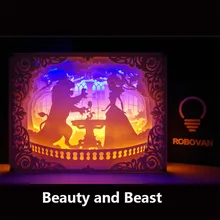

3D Hollow Paper Cut One Piece Cartoon Decorative Table Lamp Mermaid Cinderella Night Light Birthday Gift Paper Carving Lamps
