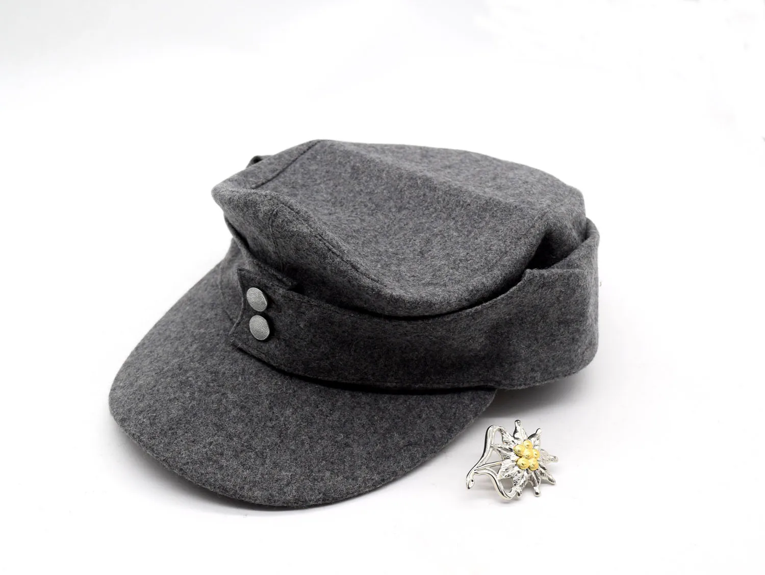 

WWII German WH Elite EM M43 Panzer Wool Field Cap Hat Gray +EM Edelweiss Mountain badge