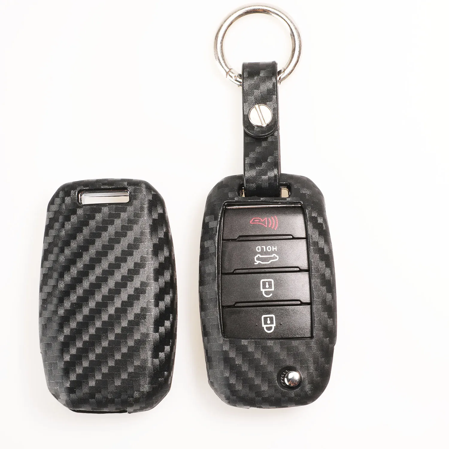with Carbon Keychain Jingyuqin 10X углеродное волокно автомобиля силиконовый ключ для KIA Rio Sportage Ceed Sorento Cerato K2 K3 K4 K5 флип брелок чехол дистанционного управления - Название цвета: with Carbon Keychain