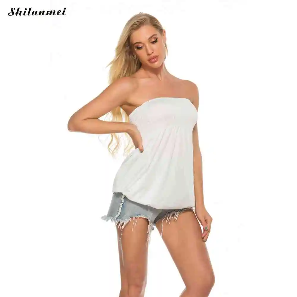 

Women Summer Casual Tube Top Ruched Strapless Tops Backless Red Tanks Camisoles Solid Soft Modal Slim Off Shoulder Sexy Clothes