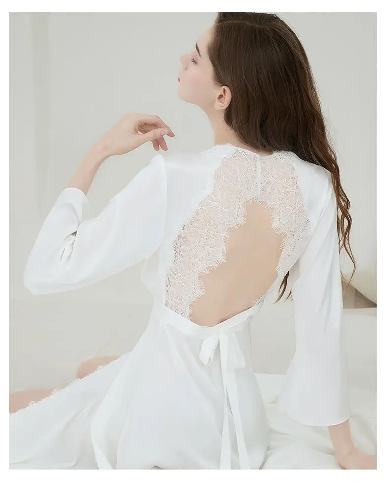 QWEEK Satin Fancy Nightgown Silk Fairy Dress Women Embroidery Lace Sleepwear Vintage Nightie Long Dressing Gown Bride Wedding