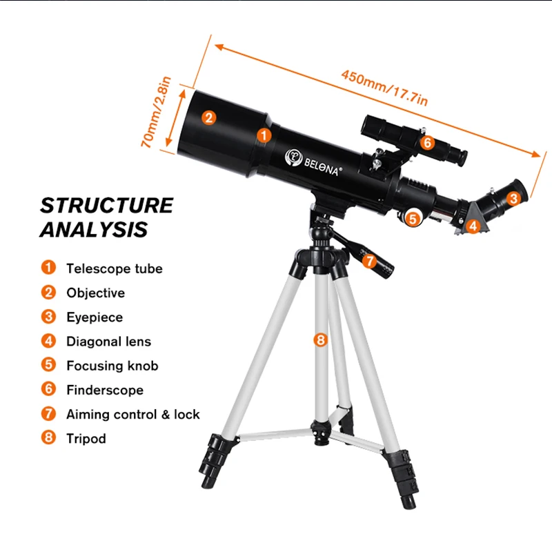 Télescope OLALI 70mm Réfracteur Avec Trépied – Ultra HD, Vision Nocturne – Modèle SP51A13