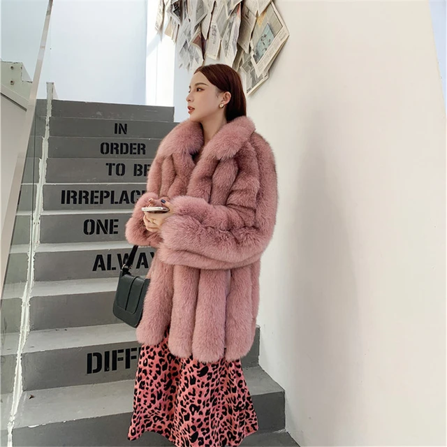Winter Women's Fashion Mink Fur Coat Red Faux Fox Fur Coat Mid Length Fur  All-in-one Fur Women's Clothing - Fur & Faux Fur - AliExpress