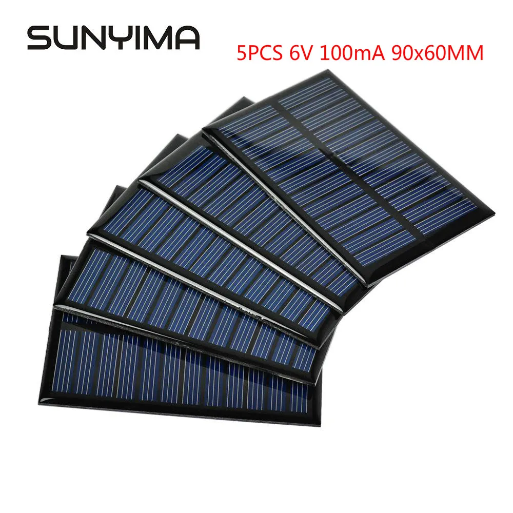 Солнечная панель SUNYIMA 5 шт. 6 в 100 мА поликристаллическая 90x60 мм|Солнечные элементы|
