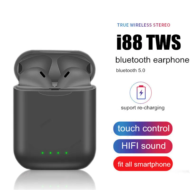 

i88 TWS Wireless Earphone Bluetooth 5.0 2019 Mini Touch control Stereo headest Earbuds in ear PK i9S i12 i200 i10 TWS For Phone