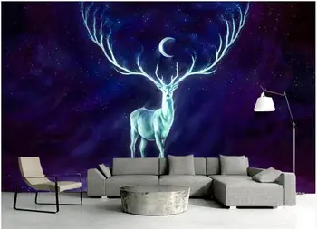 

Custom photo wallpaper 3d mural wallpaper for walls 3d European hand painted beautiful moon starry deer wall paper background