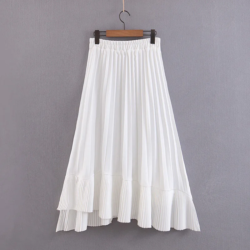 

Europe And America 2019 Summer New Style WOMEN'S Dress Pleated Elastic Non-symmetrical Base Skirt Versatile White Long Skirts