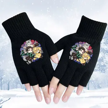 

Anime Demon Slayer Kimetsu no Yaiba Knitted Half Finger Gloves Boy Girl Gloves