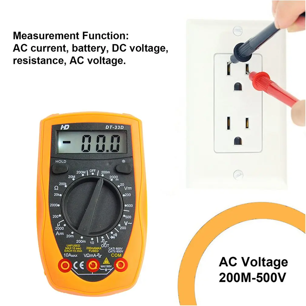 DT33D Ручной цифровой мультиметр 199 отсчетов Вольтметр переменного/постоянного тока Амперметр тестер напряжения тестер тока тестер диодов