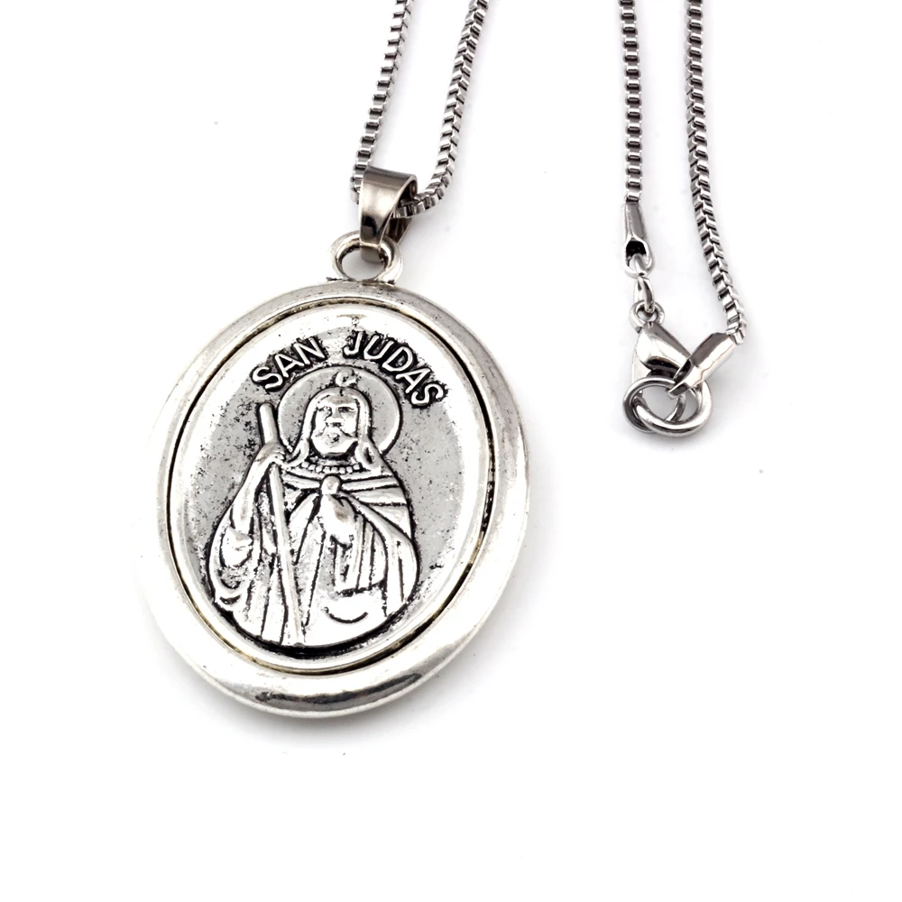 1Pcs / Lots  San Judas Tadeo Ruega Por Nosotros Alloy Charms Pendant Necklaces Jewelry DIY 23.6 Inches Chains A-561d