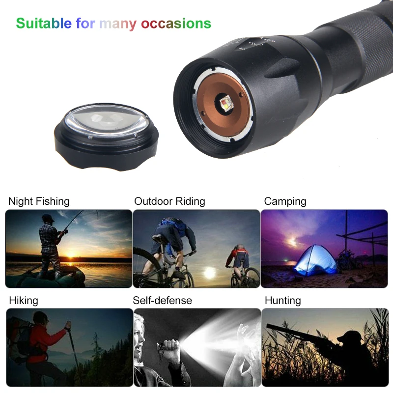 A100 Red Green Blue White Light Flashlight outdoor Hunting Tactical Zoom Torch 