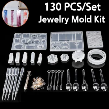 

130Pcs/set Silicone Casting Molds And DIY Crystal Epoxy Tool Set with Drill Pendant Mold For Jewelry Bracelet Craft Making