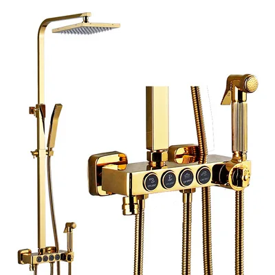Термостатический смеситель для душа роскошный золотистыми латунными зубцами и Ванная комната смеситель для ванны с душем смеситель настенный ручной душ