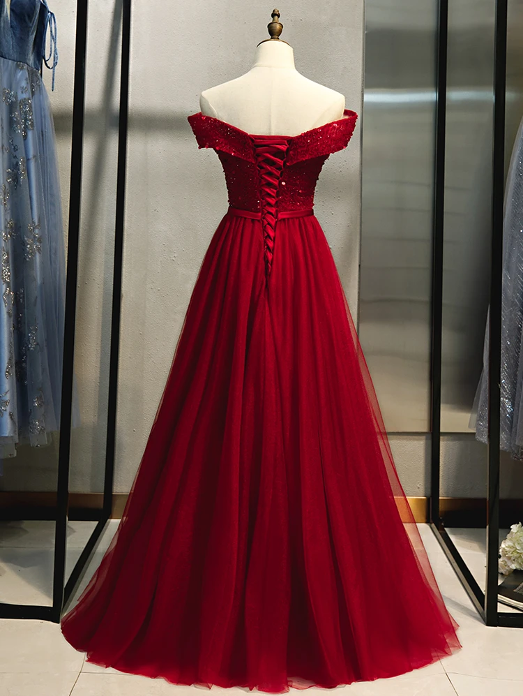 Walk Beside You Plus Size Evening Dresses Long 2022 Burgundy Beading Sequin Off Shoulder Formal Party Prom Gowns custom made