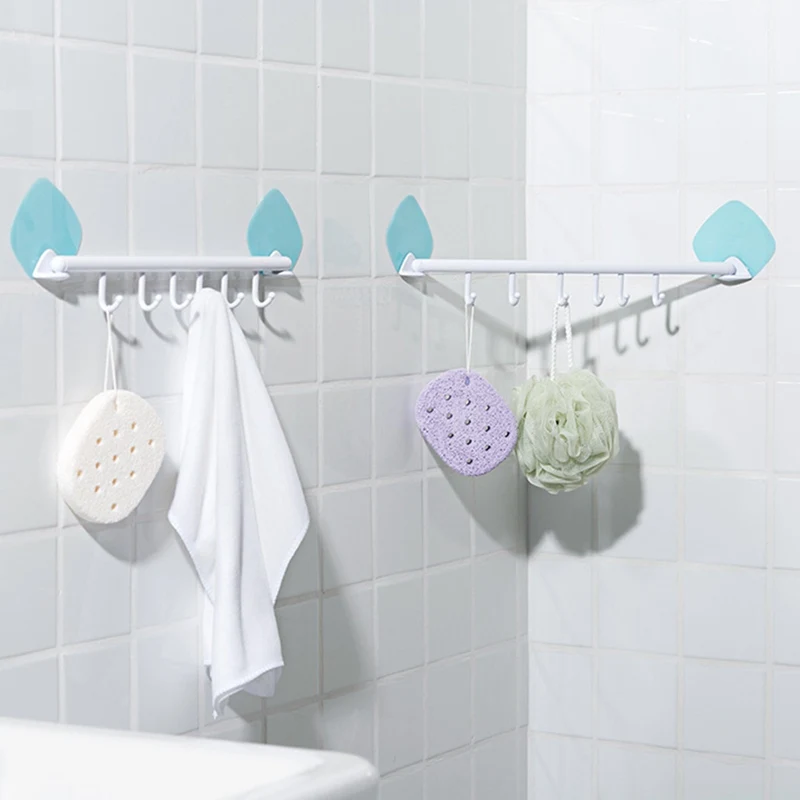 Zhangji Handy Seamless adhesive 6 hooks PP rack Bathroom Shelf housekeeper storage Corner Shelves No nail rotatable Wall Shelf