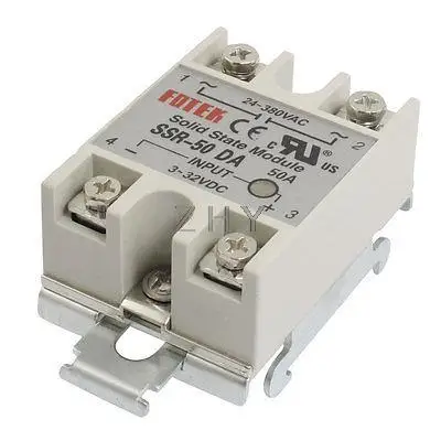 

DC 3-32V Input Temperature Control Solid State Relay w DIN Rail 50A SSR-50DA