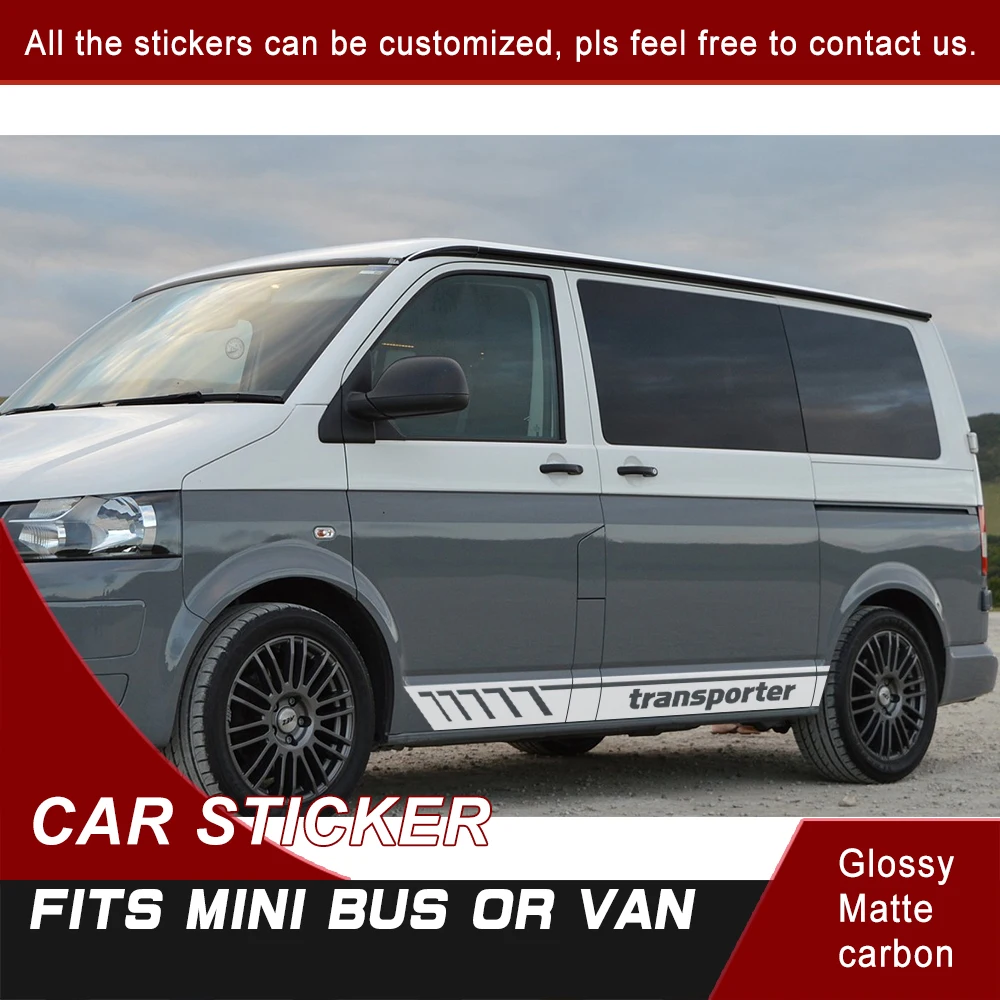 

Car decals 2 pieces include left and right and back side body stripe graphic Vinyl car sticker fit for mini bus or van