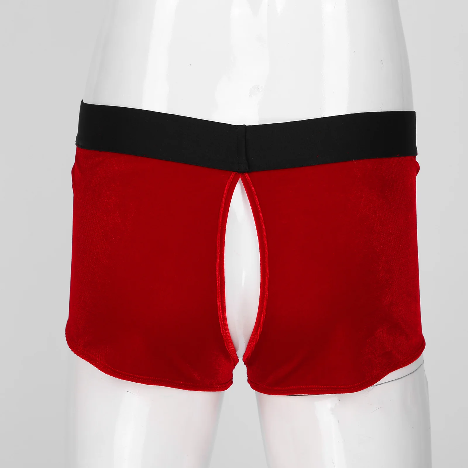 Men Christmas Velvet Panties Crotchless Boxer Shorts Fluffy Ball Sexy Lingerie Underwear Low Waist Elastic Waistband Underpants