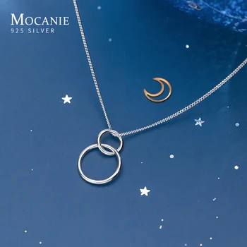 

Mocanie Minimalist Round Circle Interlock Sterling Silver 925 Pendant for Women Link Chain Necklace Fine Jewelry Accessories