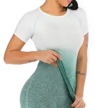 Ombre бесшовные рубашки для йоги с коротким рукавом эластичная сухая Футболка спортивная одежда для фитнеса укороченный топ Женская Спортивная одежда для активного отдыха рубашка для тренировок