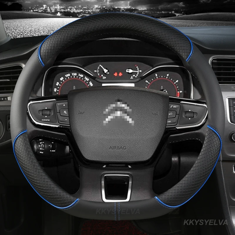 Car Steering-Wheels Cover Leather 38cm 15" For Citroen C2 C4L C5 C-Elysee C-Triomphe C1 C4 C3-XR C3 AIRCROSS Auto Accessories car shade cover